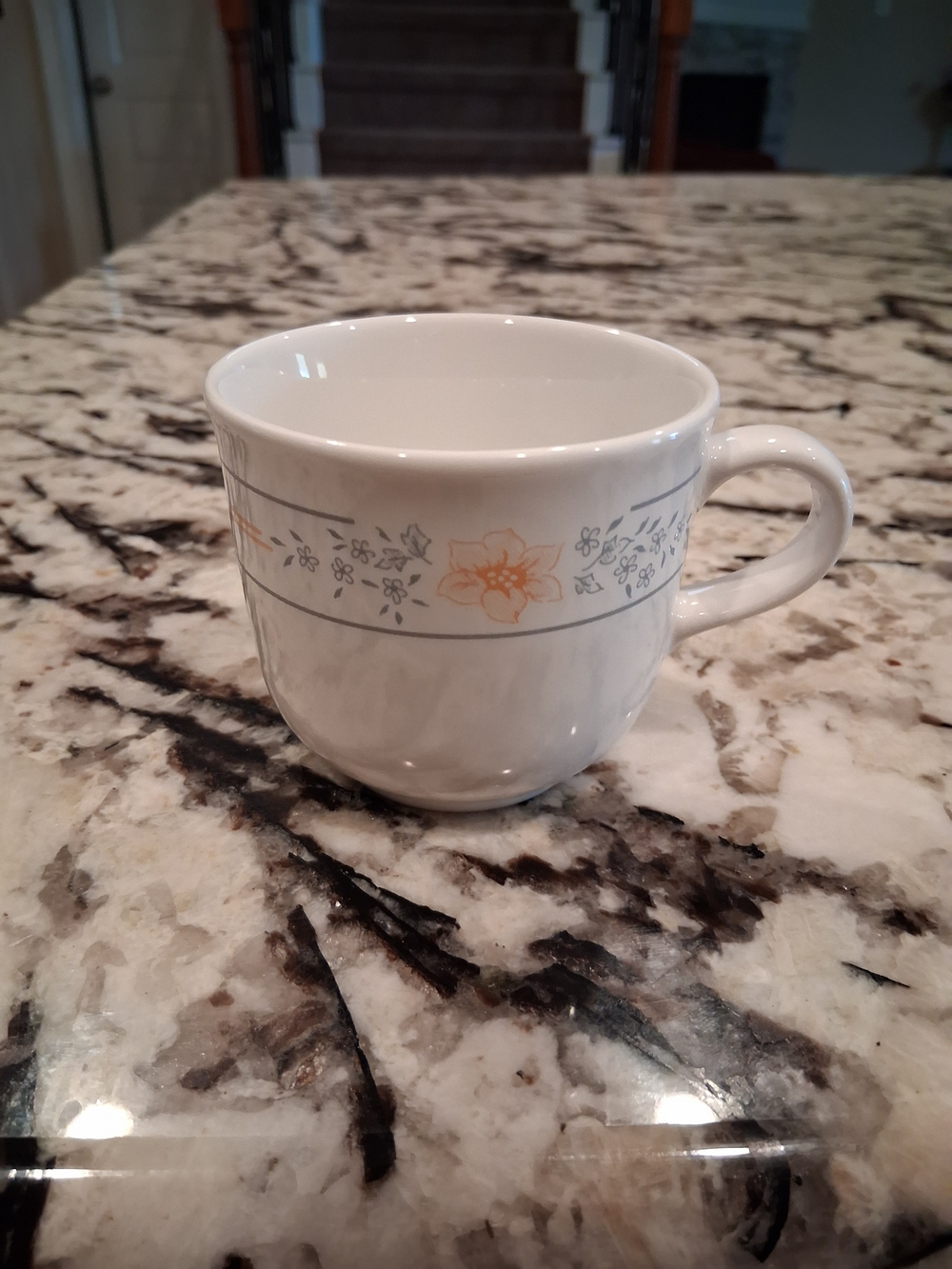 Corelle White Ceramic Mug with Peach Floral Band